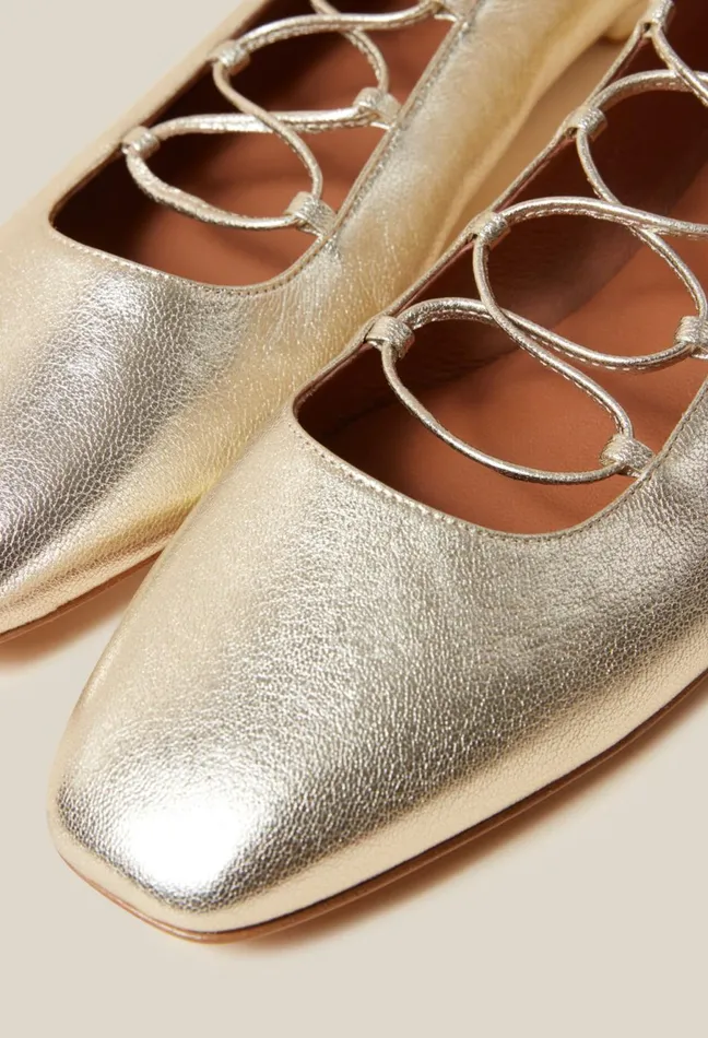 Claudie Pierlot Gold Leather Ballet Pumps Women Ballerinas Claudie Pierlot Gold Leather Ballet Pumps Women Ballerinas