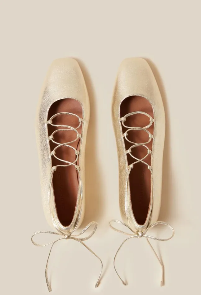 Claudie Pierlot Gold Leather Ballet Pumps Women Ballerinas Claudie Pierlot Gold Leather Ballet Pumps Women Ballerinas