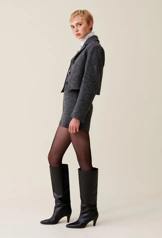Claudie Pierlot Grey Tweed Mixed Wool Blazer Mottled Grey Women Jackets Claudie Pierlot Grey Tweed Mixed Wool Blazer Mottled Grey Women Jackets
