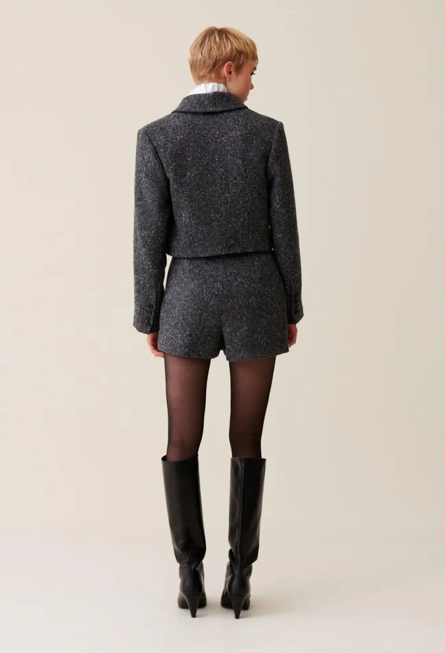 Claudie Pierlot Grey Tweed Mixed Wool Blazer Mottled Grey Women Jackets Claudie Pierlot Grey Tweed Mixed Wool Blazer Mottled Grey Women Jackets