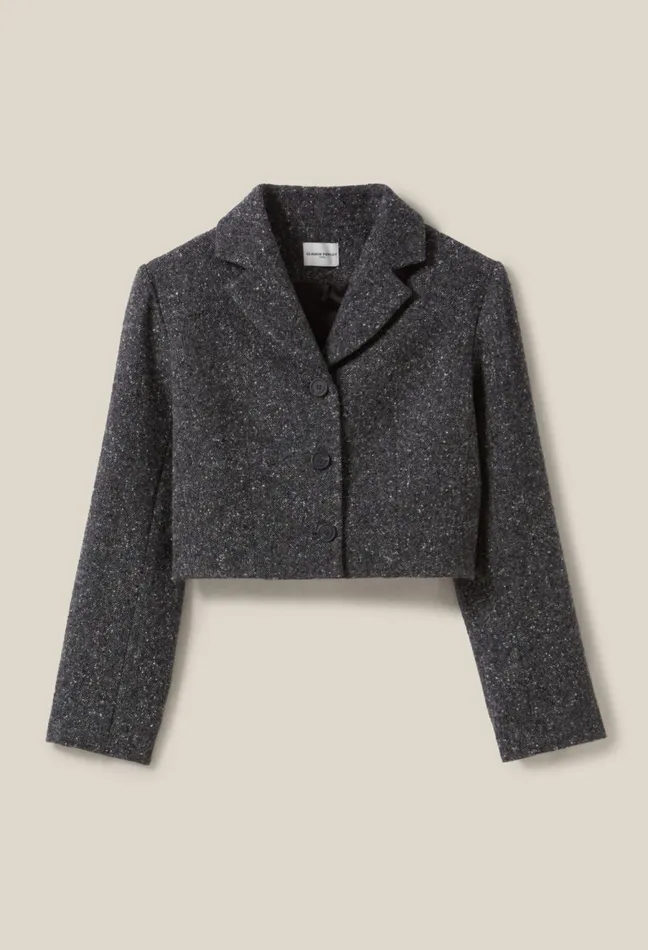 Claudie Pierlot Grey Tweed Mixed Wool Blazer Mottled Grey Women Jackets Claudie Pierlot Grey Tweed Mixed Wool Blazer Mottled Grey Women Jackets