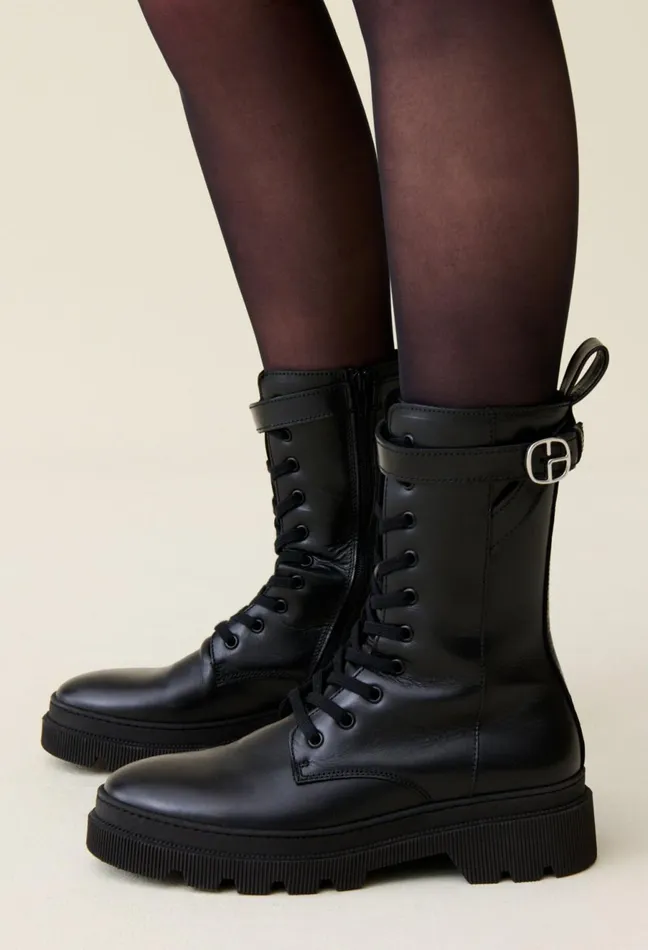 Claudie Pierlot High Leather Ranger Boots Black Women Ankle Boots