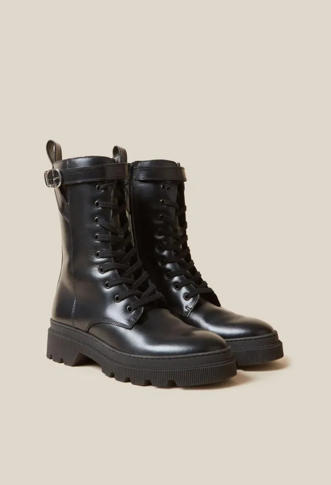 Claudie Pierlot High Leather Ranger Boots Black Women Ankle Boots