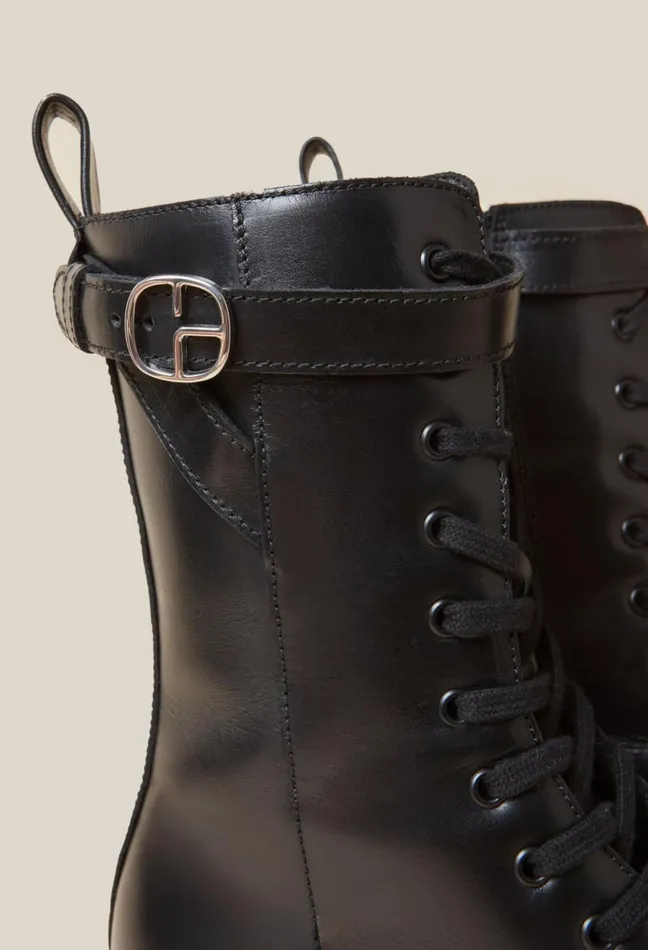 Claudie Pierlot High Leather Ranger Boots Black Women Ankle Boots