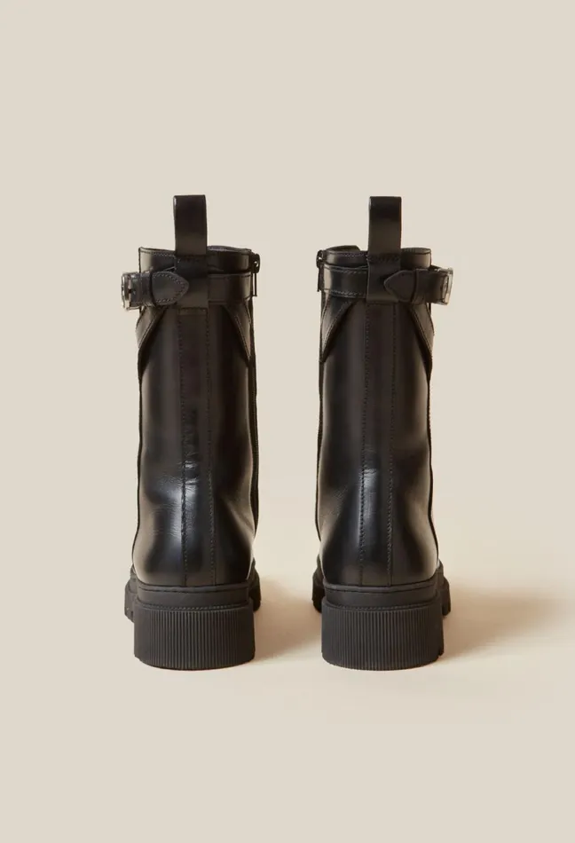 Claudie Pierlot High Leather Ranger Boots Black Women Ankle Boots