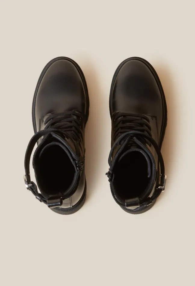 Claudie Pierlot High Leather Ranger Boots Black Women Ankle Boots