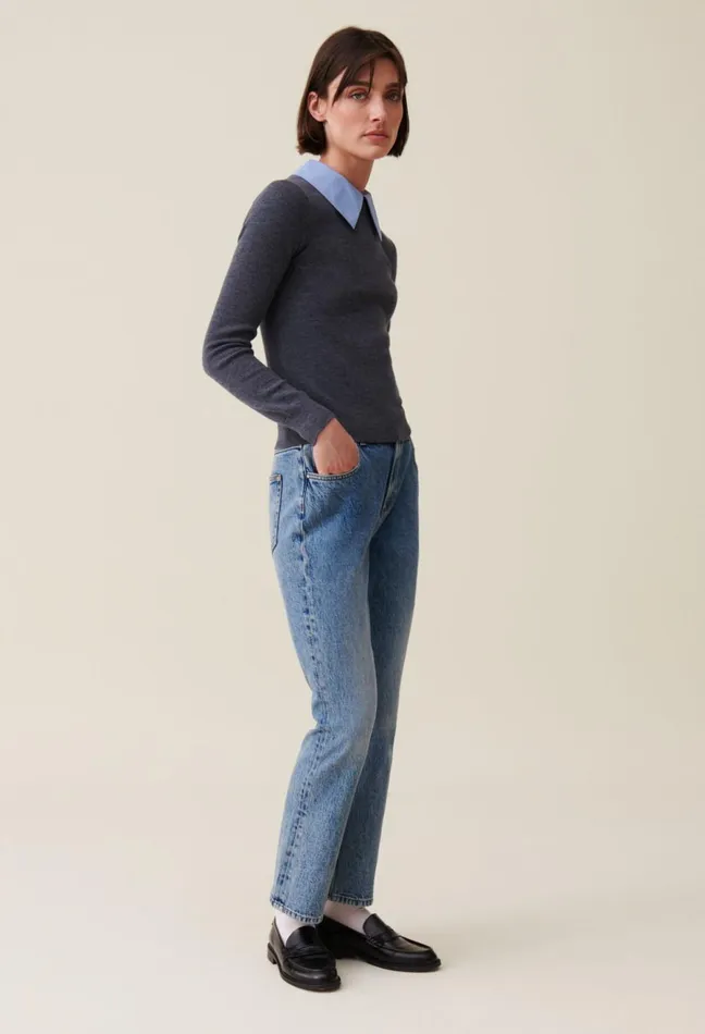 Claudie Pierlot Jumper With Detachable Collar Mottled Grey Women Knitwear And Cardigans Claudie Pierlot Jumper With Detachable Collar Mottled Grey Women Knitwear And Cardigans