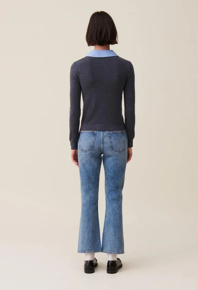 Claudie Pierlot Jumper With Detachable Collar Mottled Grey Women Knitwear And Cardigans Claudie Pierlot Jumper With Detachable Collar Mottled Grey Women Knitwear And Cardigans