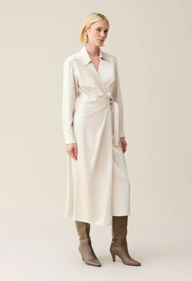 Claudie Pierlot Midi Wrap Dress Ice Beige Women Dresses