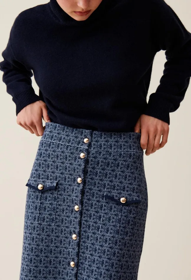 Claudie Pierlot Navy HighWaisted Monogram Skirt Women Skirts And Shorts