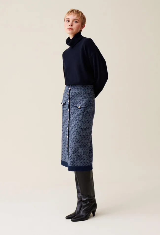 Claudie Pierlot Navy HighWaisted Monogram Skirt Women Skirts And Shorts