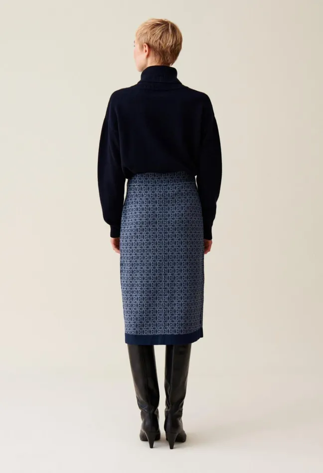 Claudie Pierlot Navy HighWaisted Monogram Skirt Women Skirts And Shorts