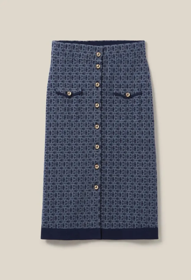 Claudie Pierlot Navy HighWaisted Monogram Skirt Women Skirts And Shorts