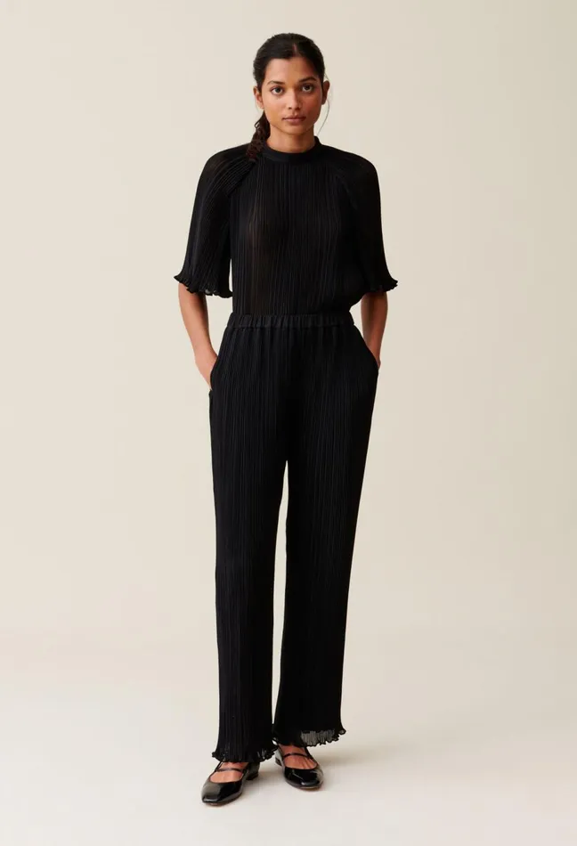 Claudie Pierlot Pleated Flowy Ruffle Trousers Black Women Jeans And Trousers Claudie Pierlot Pleated Flowy Ruffle Trousers Black Women Jeans And Trousers