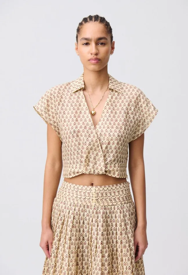 Claudie Pierlot Short Fluid Shirt Light Print Women Tops And Shirts Claudie Pierlot Short Fluid Shirt Light Print Women Tops And Shirts