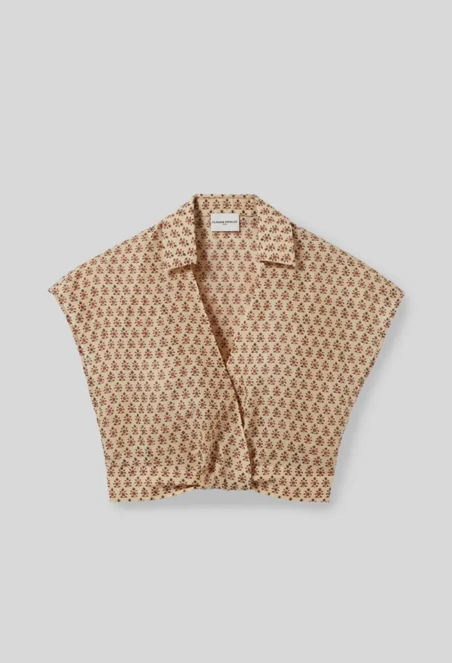 Claudie Pierlot Short Fluid Shirt Light Print Women Tops And Shirts Claudie Pierlot Short Fluid Shirt Light Print Women Tops And Shirts