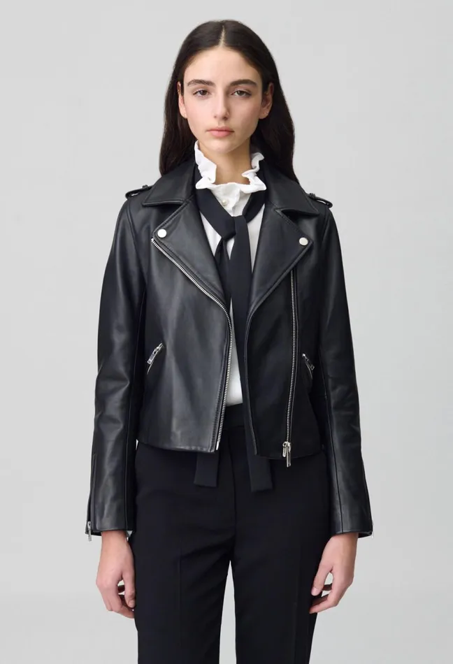 Claudie Pierlot Smooth Leather Jacket Black Women Jackets