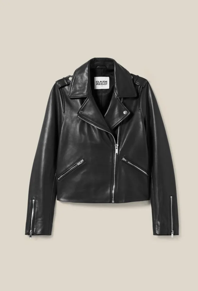 Claudie Pierlot Smooth Leather Jacket Black Women Jackets