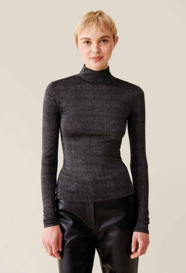 Claudie Pierlot Sparkly Turtleneck Jersey Top Black Women Knitwear And Cardigans Claudie Pierlot Sparkly Turtleneck Jersey Top Black Women Knitwear And Cardigans