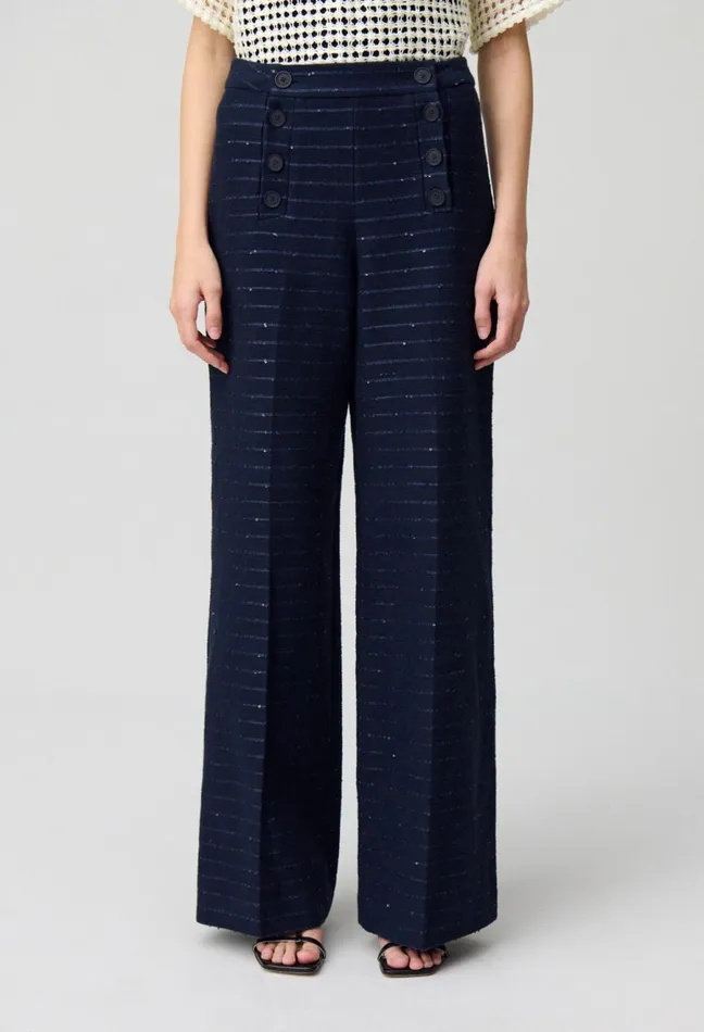 Claudie Pierlot Striped Straight Cut Trousers Navy Women Jeans And Trousers