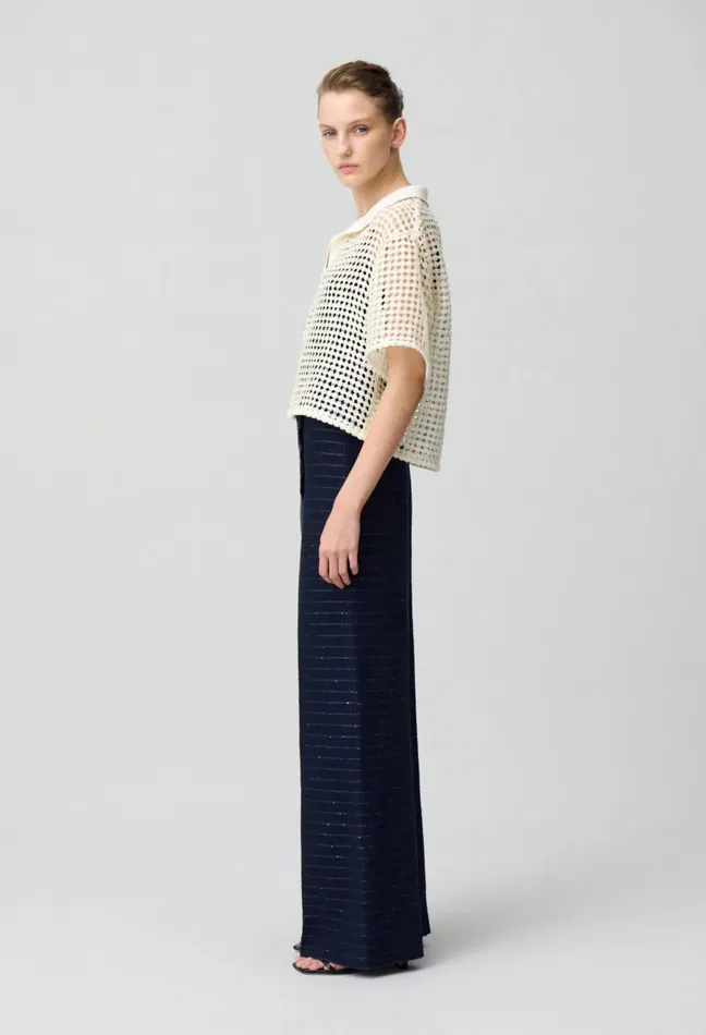 Claudie Pierlot Striped Straight Cut Trousers Navy Women Jeans And Trousers