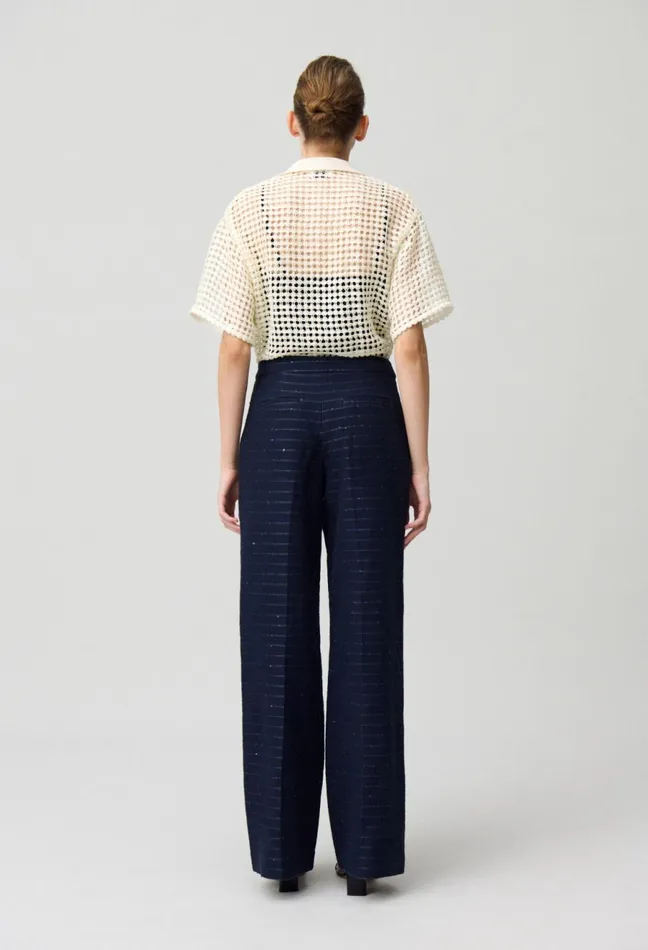 Claudie Pierlot Striped Straight Cut Trousers Navy Women Jeans And Trousers