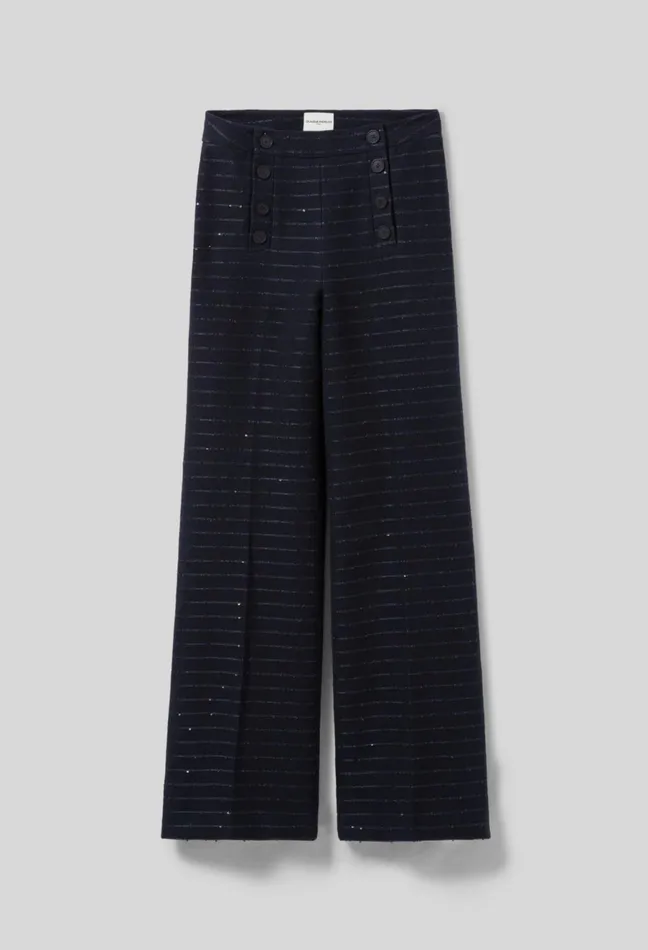 Claudie Pierlot Striped Straight Cut Trousers Navy Women Jeans And Trousers