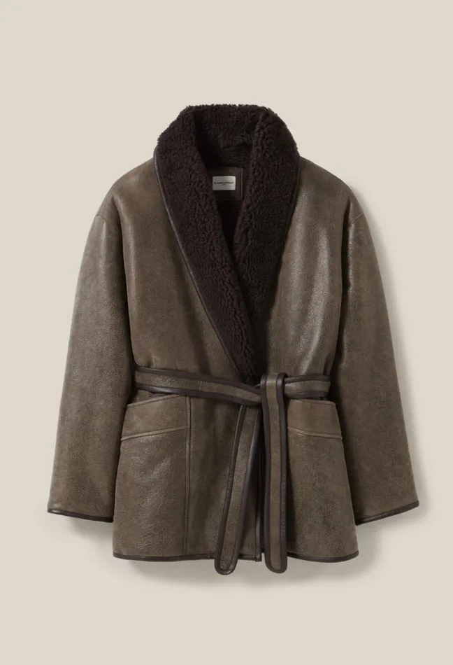 Claudie Pierlot Taupe Belted Shearling Jacket Brown Women Coats Claudie Pierlot Taupe Belted Shearling Jacket Brown Women Coats