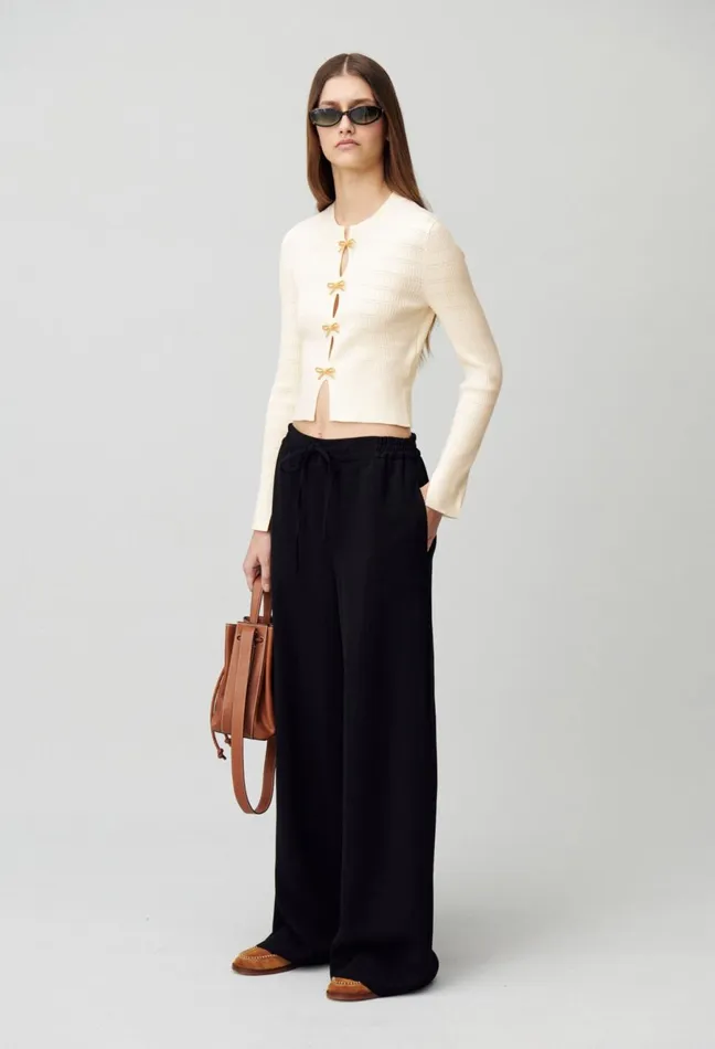 Claudie Pierlot Thin Knit Jumper With Bows Ecru Women Knitwear And Cardigans Claudie Pierlot Thin Knit Jumper With Bows Ecru Women Knitwear And Cardigans