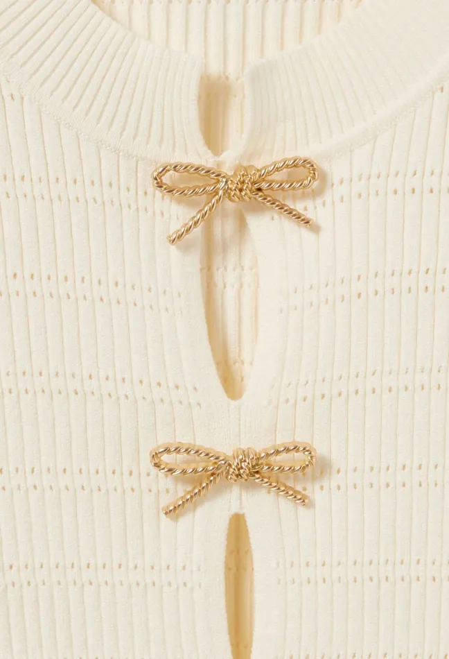 Claudie Pierlot Thin Knit Jumper With Bows Ecru Women Knitwear And Cardigans Claudie Pierlot Thin Knit Jumper With Bows Ecru Women Knitwear And Cardigans