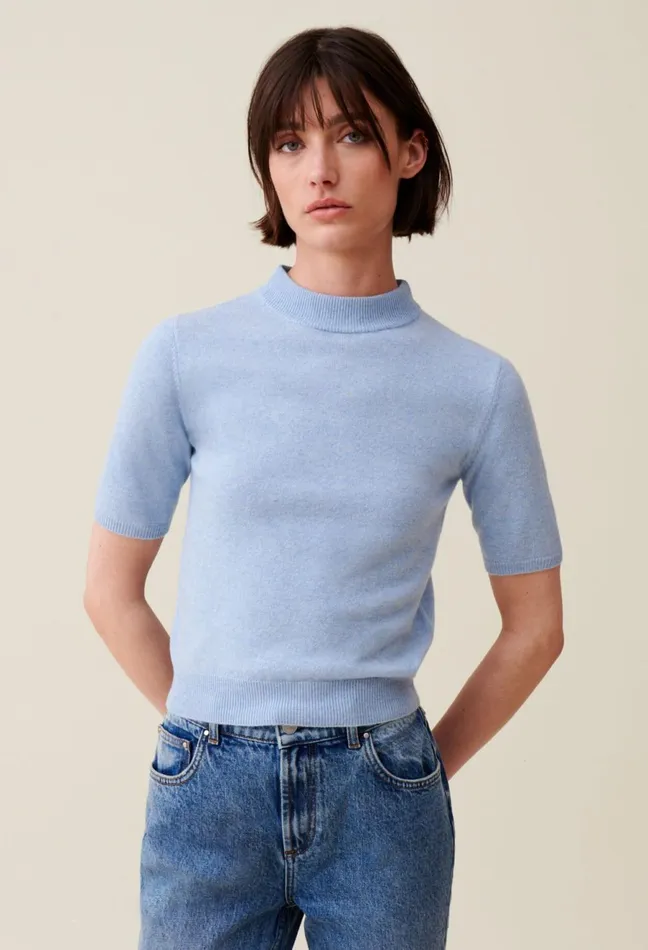 Claudie Pierlot Wool Jumper With High Neck Sky Blue Women Knitwear And Cardigans Claudie Pierlot Wool Jumper With High Neck Sky Blue Women Knitwear And Cardigans