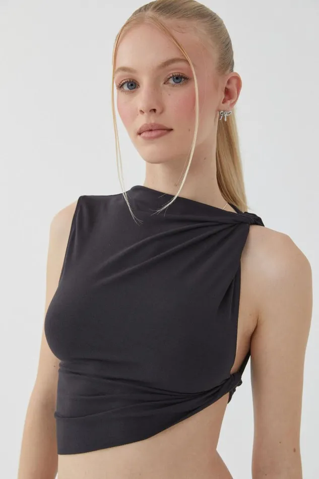 Clothing Supr Going Out Tops Soft Ruched Twist Top Black