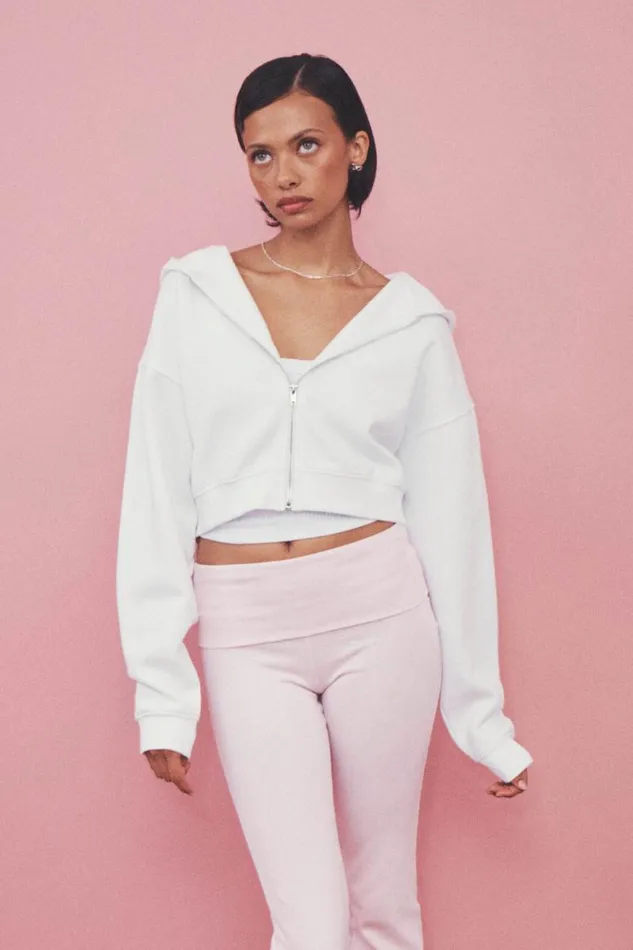 Clothing Supr Hoodies and Trackies Jolie Cropped Zip Through Hoodie Cloud White