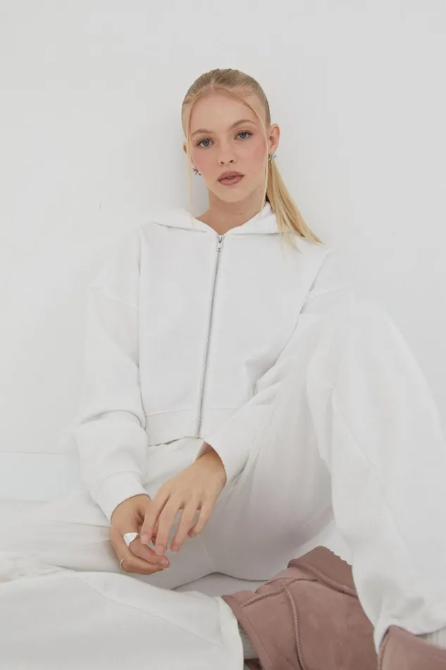 Clothing Supr Hoodies and Trackies Jolie Cropped Zip Through Hoodie Cloud White