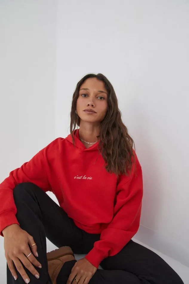 Clothing Supr Hoodies and Trackies Paige Oversized Printed Hoodie Scarlet Redcest La Vie