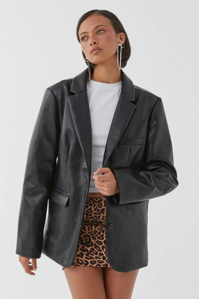 Clothing Supr Jackets and Puffers Poppy Faux Leather Blazer Black