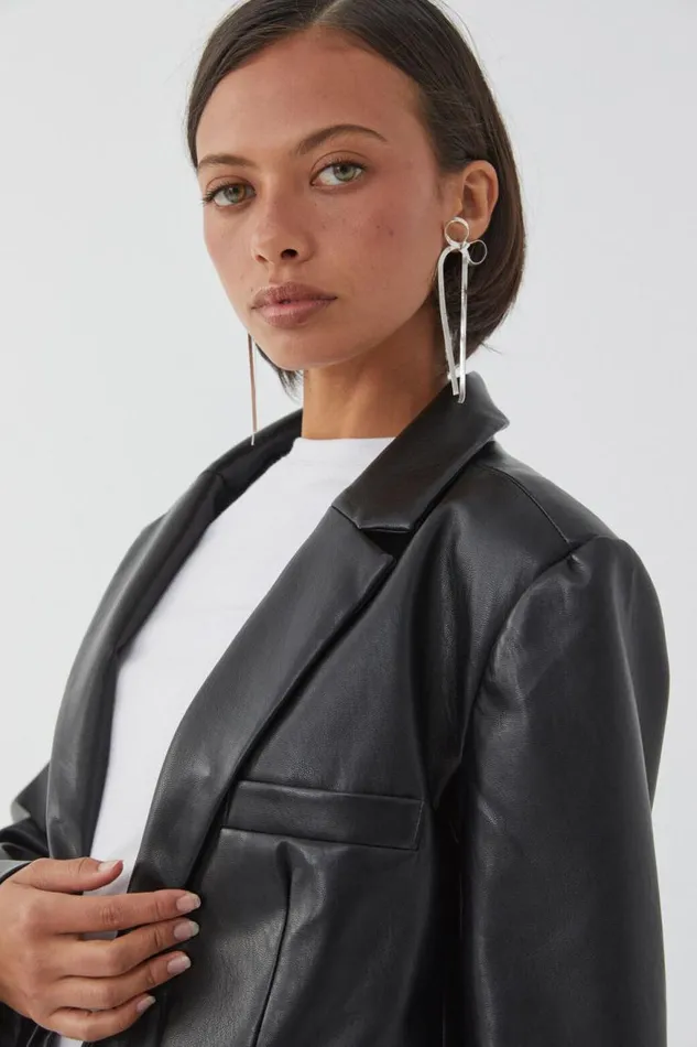 Clothing Supr Jackets and Puffers Poppy Faux Leather Blazer Black