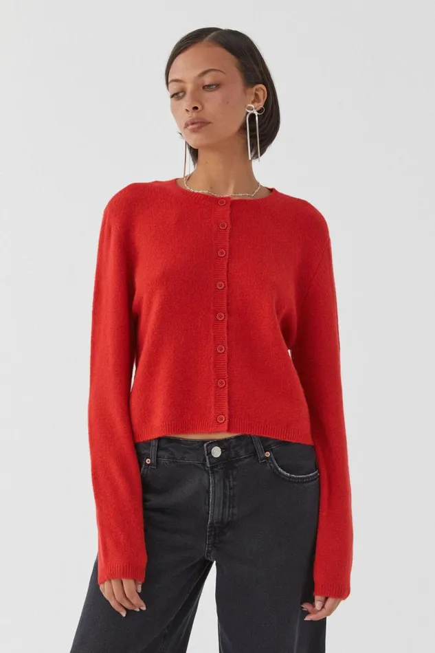 Clothing Supr Knitwear Bronte Button Through Cardi Scarlet Red