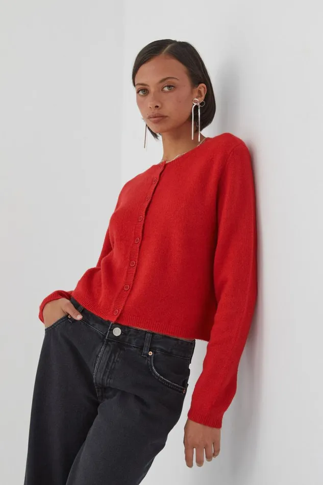 Clothing Supr Knitwear Bronte Button Through Cardi Scarlet Red