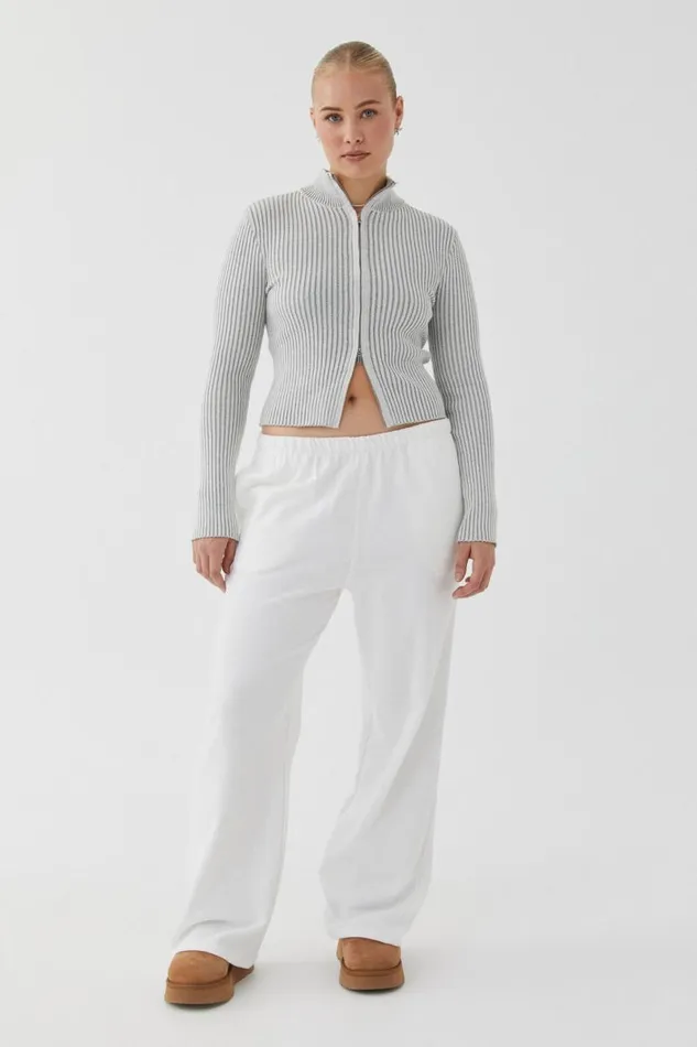 Clothing Supr Knitwear Marcie Mock Neck Zip Through Cardigan Dove Grey Two Tone