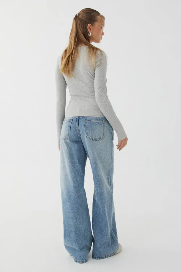 Clothing Supr Long Sleeve Tops Aspen Long Sleeve Rib Top Grey Marle