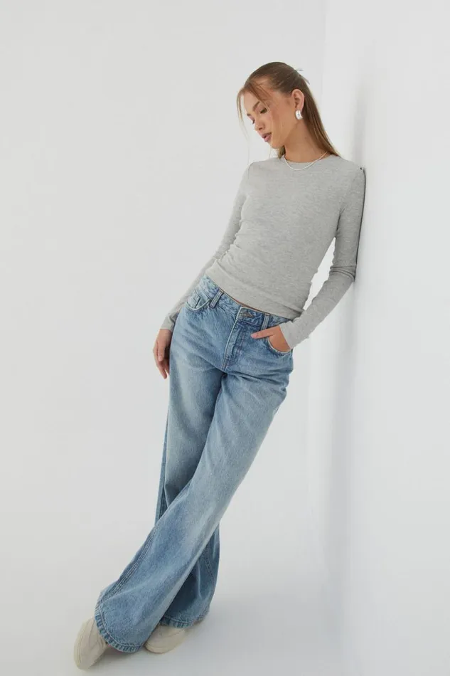 Clothing Supr Long Sleeve Tops Aspen Long Sleeve Rib Top Grey Marle