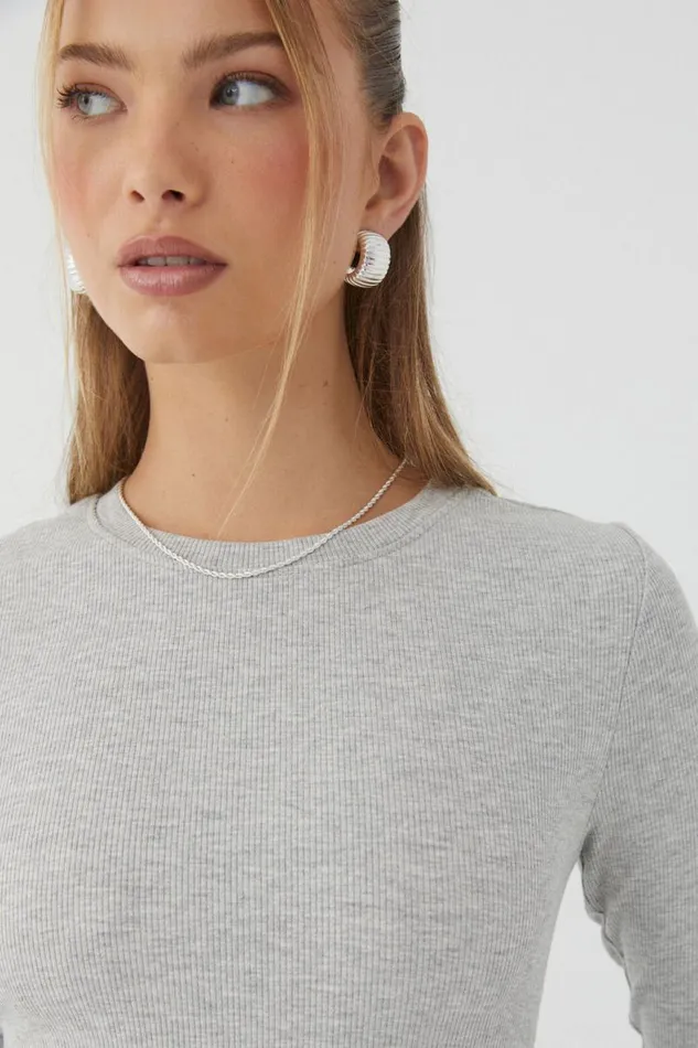 Clothing Supr Long Sleeve Tops Aspen Long Sleeve Rib Top Grey Marle