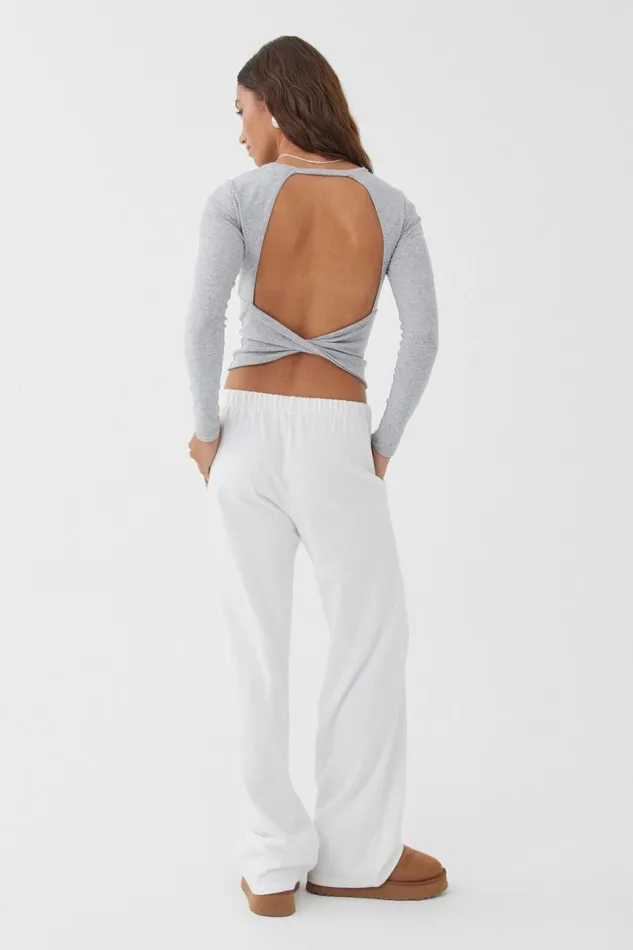 Clothing Supr Long Sleeve Tops Backless Long Sleeve Top Grey Marle