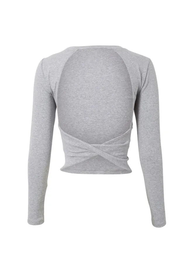 Clothing Supr Long Sleeve Tops Backless Long Sleeve Top Grey Marle