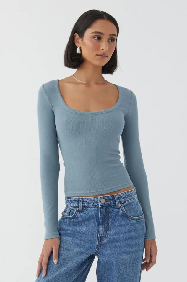Clothing Supr Long Sleeve Tops Riri Scoop Neck Long Sleeve Stockholm Blue