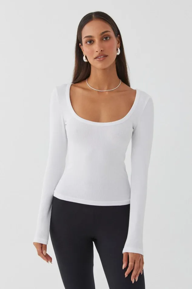 Clothing Supr Long Sleeve Tops Riri Scoop Neck Long Sleeve Top White
