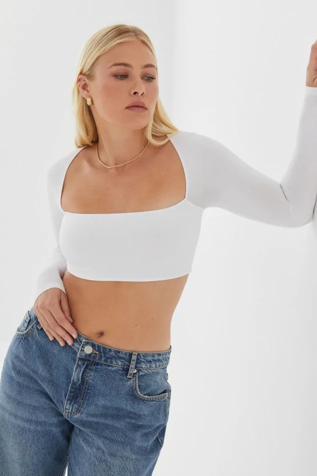 Clothing Supr Luxe Essentials Light Luxe Long Sleeve Crop Top White