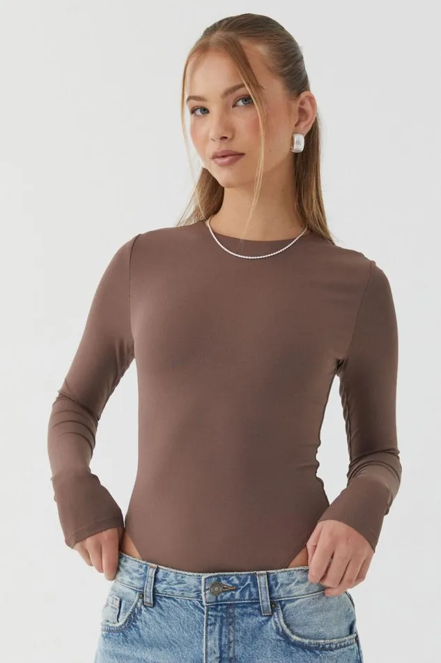 Clothing Supr Luxe Essentials Luxe Long Sleeve Bodysuit Brown Carob