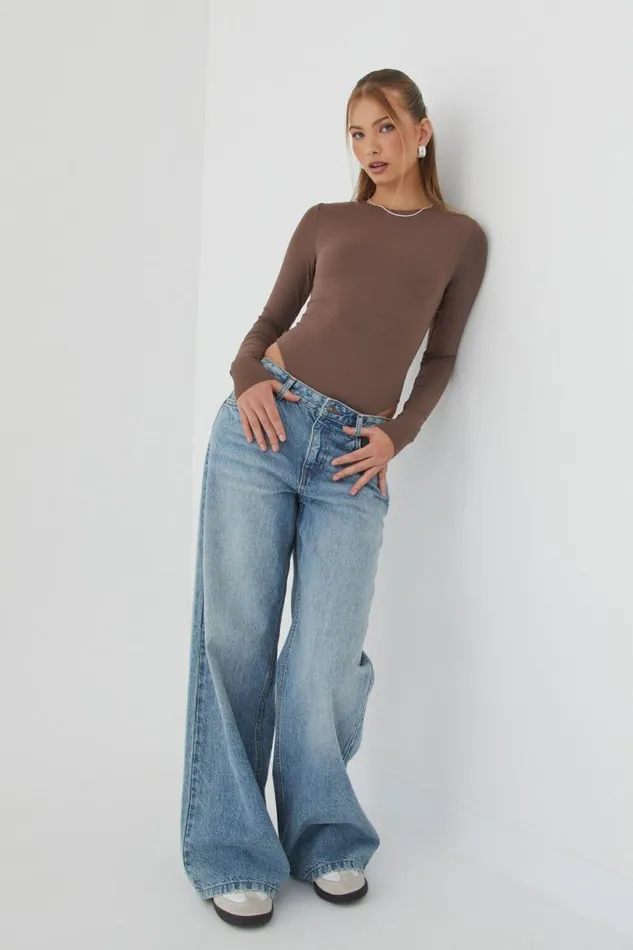 Clothing Supr Luxe Essentials Luxe Long Sleeve Bodysuit Brown Carob